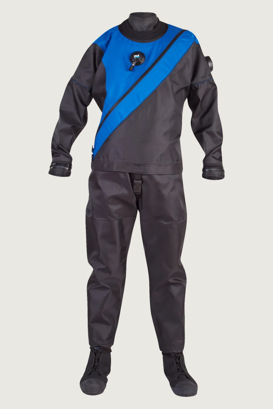 DUI TLS350 drysuit in Elite Blue, finished catalog cutout
